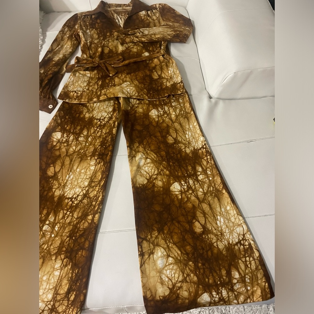 Amazing 70s brown tie dye vintage two piece matching cord set small - Picture 4 of 7